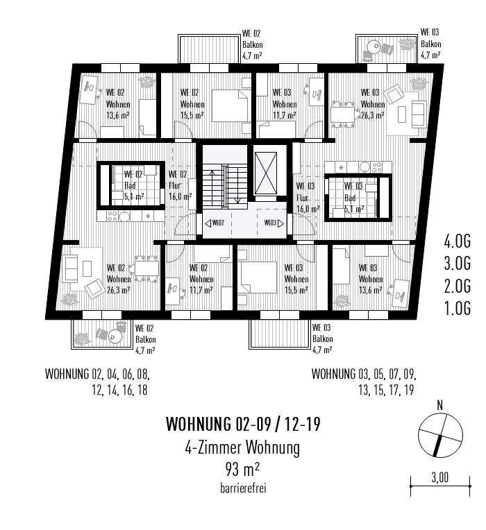 Wohnung 02 - 09 und 12 - 19 (1. - 4. OG)